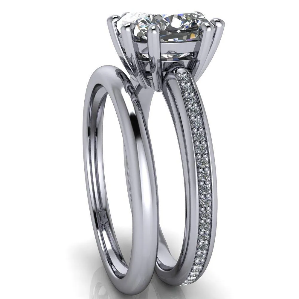 Paisley Cushion Center Stone 8 Prong Diamond Channel Ring