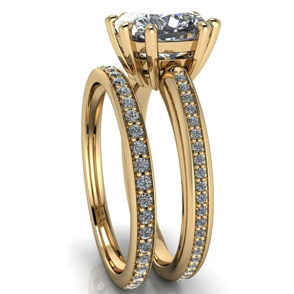 Paisley Cushion Center Stone 8 Prong Diamond Channel Ring