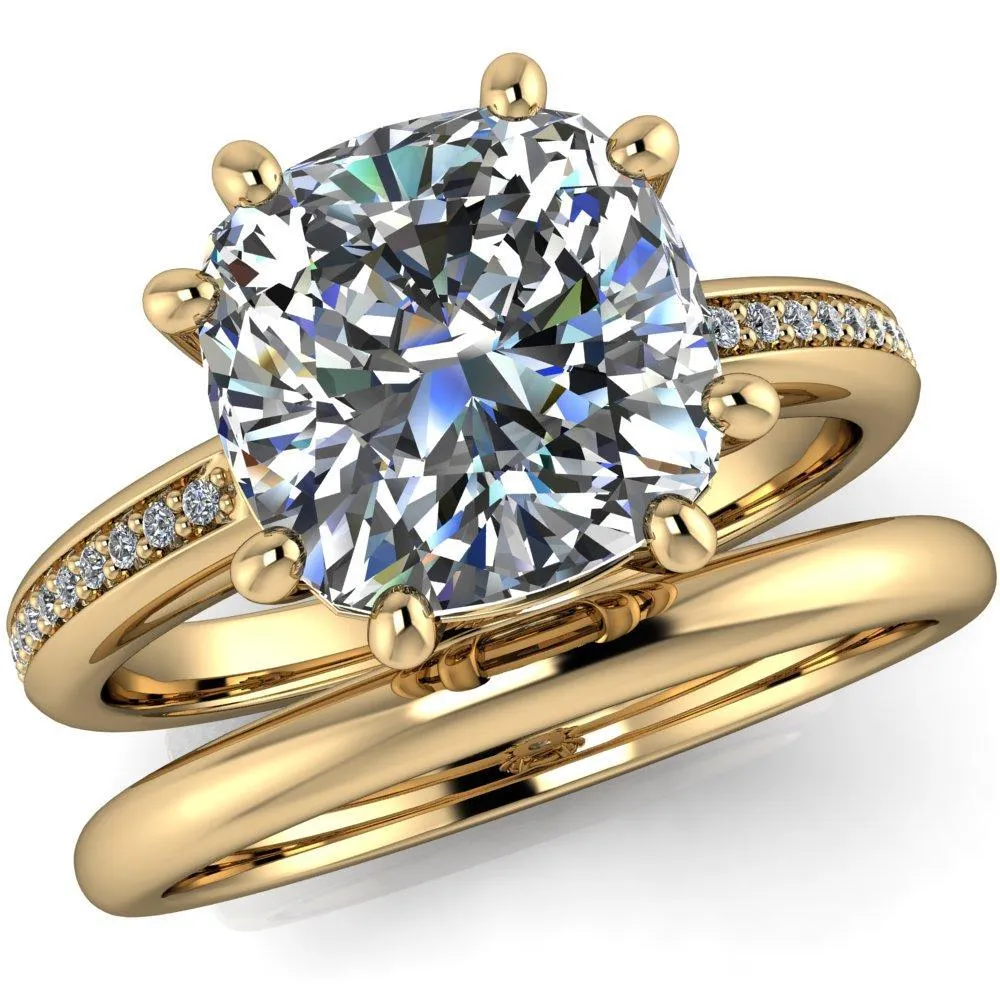 Paisley Cushion Center Stone 8 Prong Diamond Channel Ring