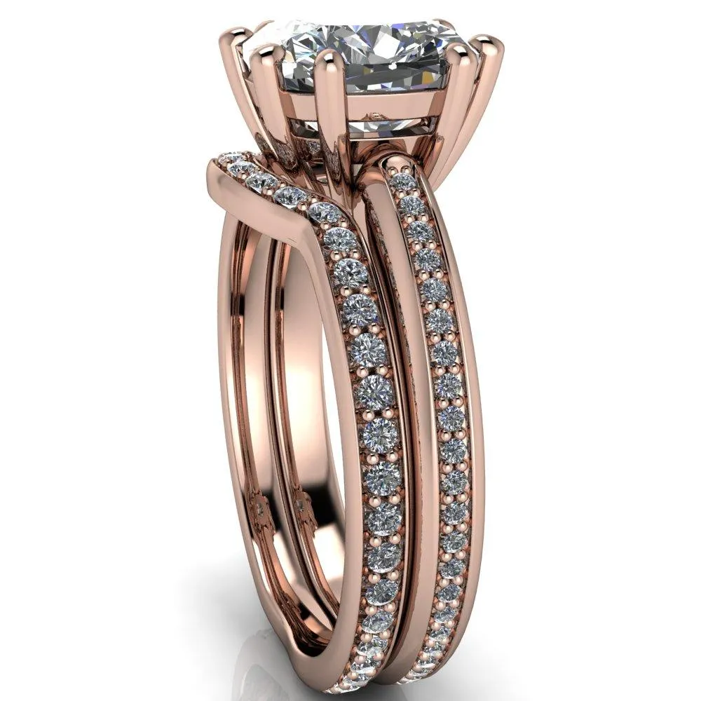 Paisley Cushion Center Stone 8 Prong Diamond Channel Ring
