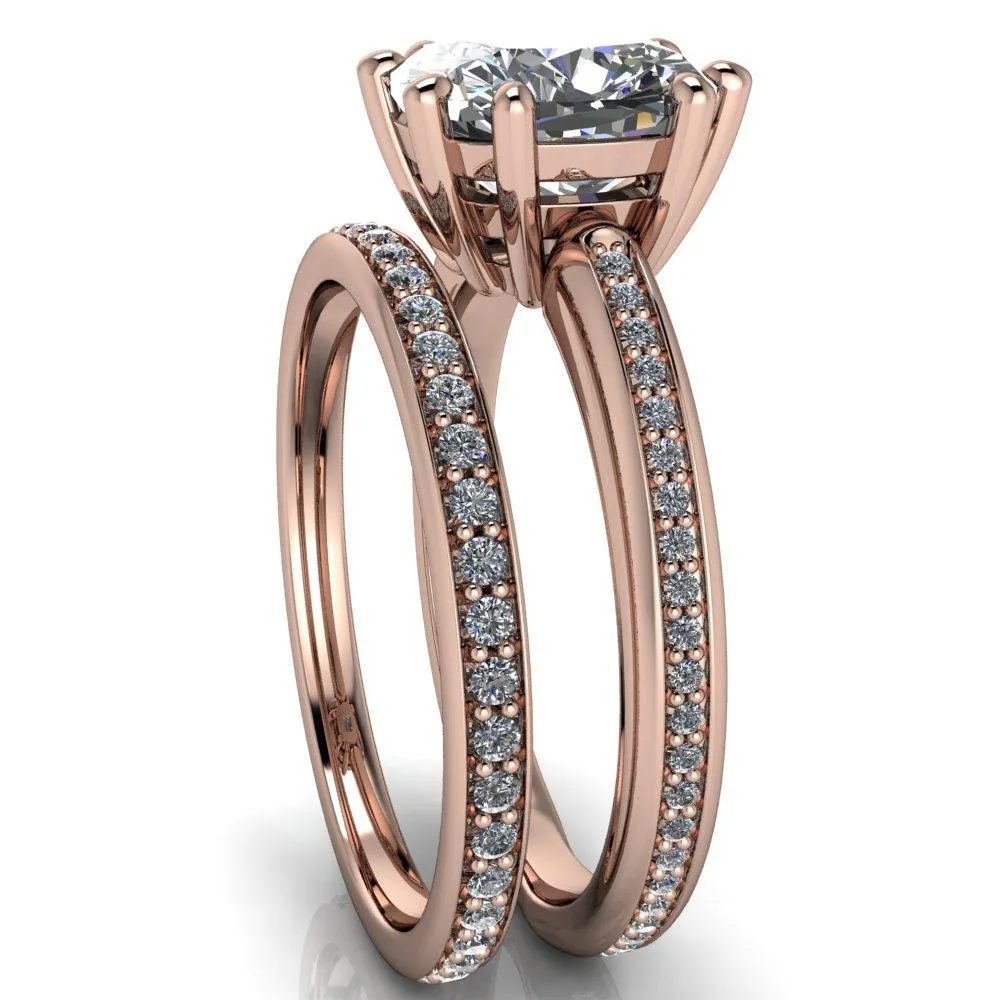 Paisley Cushion Center Stone 8 Prong Diamond Channel Ring