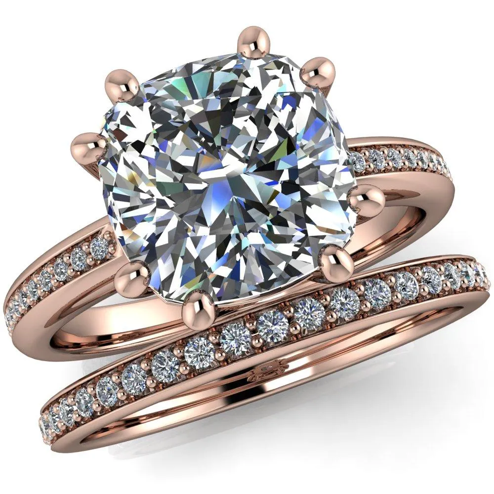 Paisley Cushion Center Stone 8 Prong Diamond Channel Ring