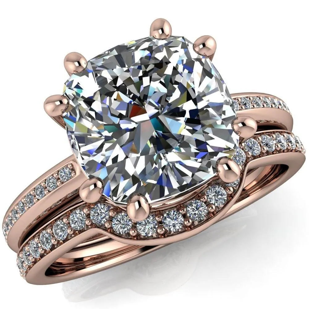 Paisley Cushion Center Stone 8 Prong Diamond Channel Ring