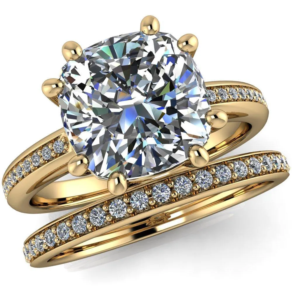 Paisley Cushion Center Stone 8 Prong Diamond Channel Ring