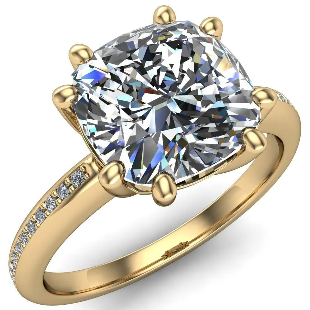 Paisley Cushion Center Stone 8 Prong Diamond Channel Ring