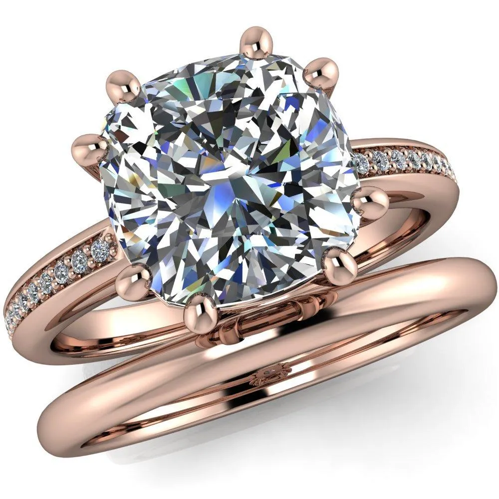 Paisley Cushion Center Stone 8 Prong Diamond Channel Ring