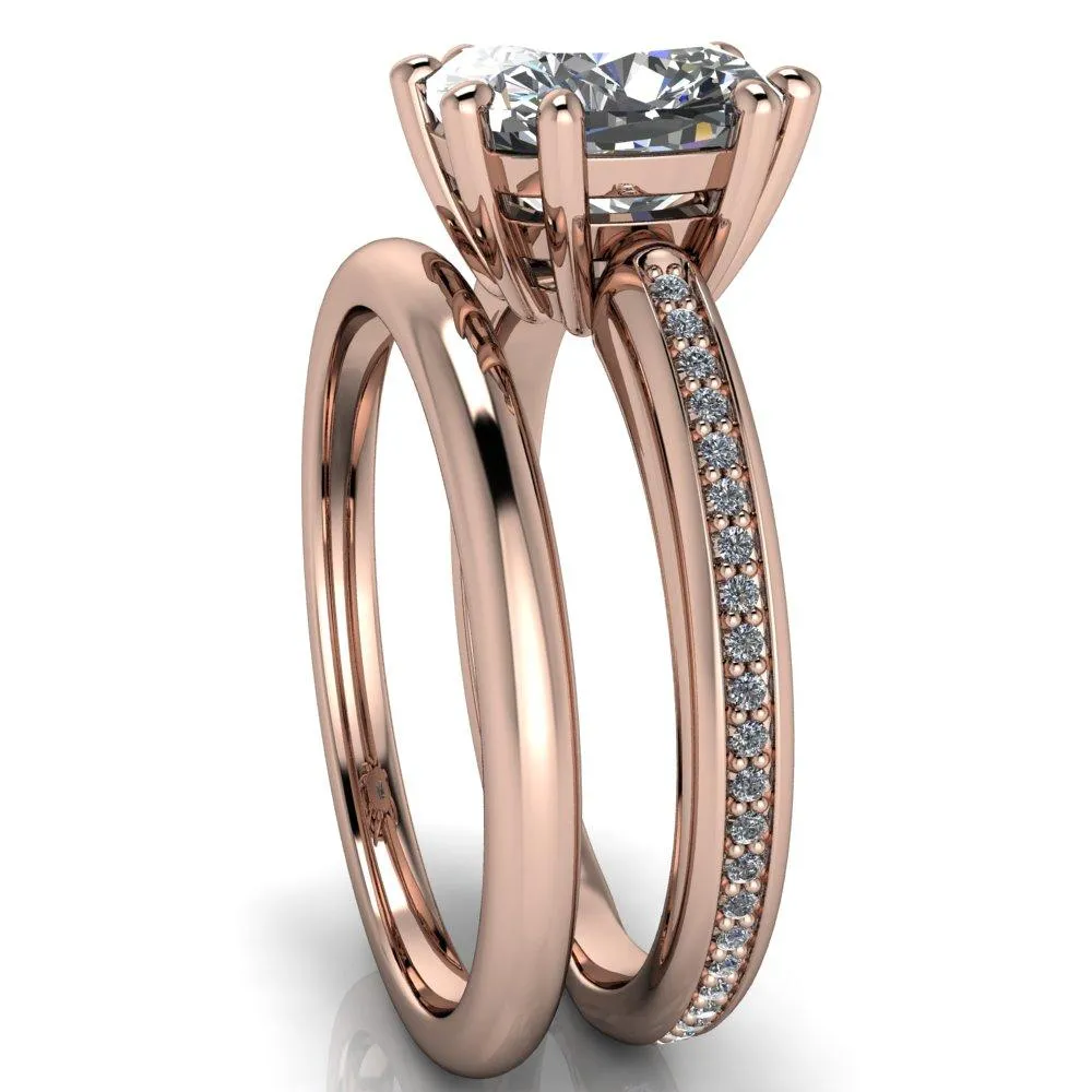 Paisley Cushion Center Stone 8 Prong Diamond Channel Ring