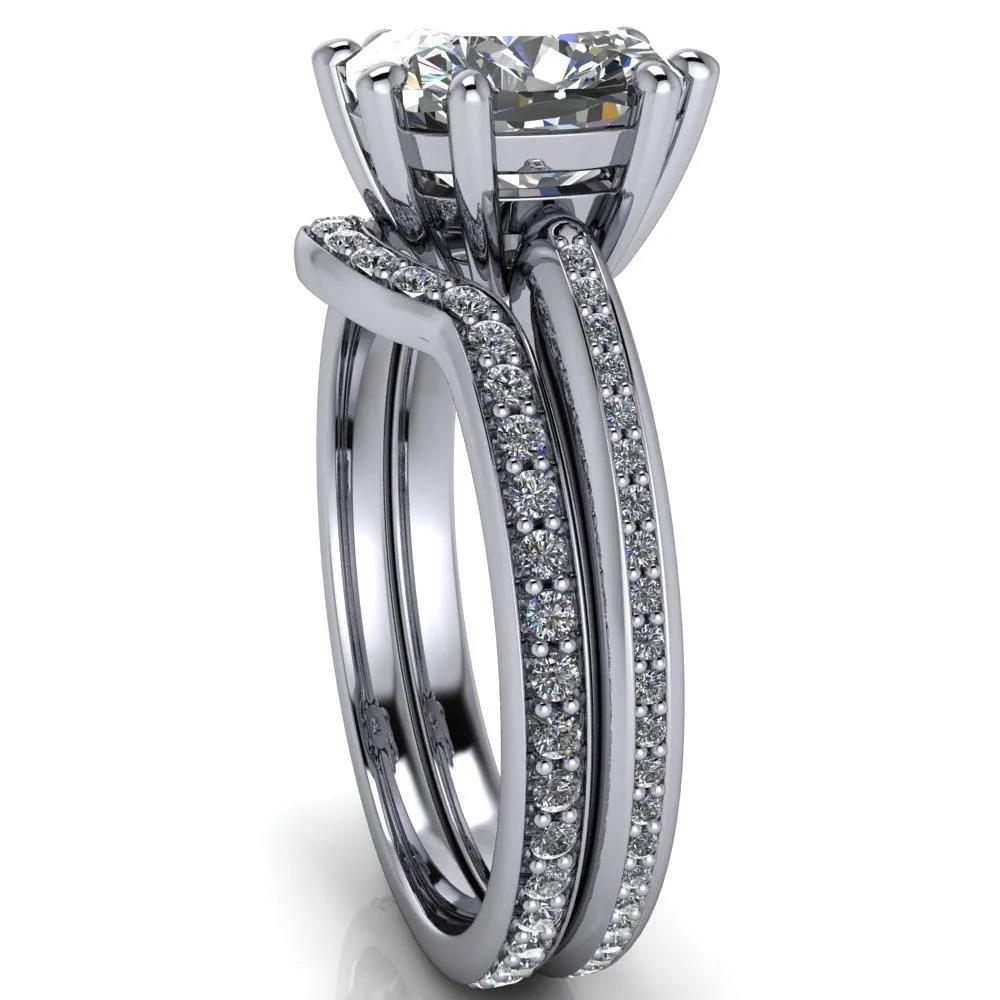 Paisley Cushion Center Stone 8 Prong Diamond Channel Ring
