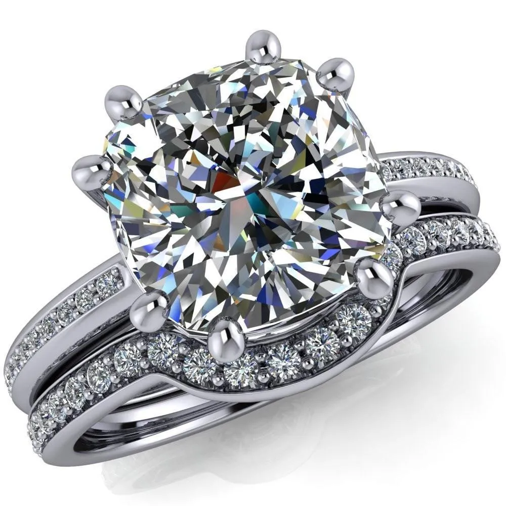 Paisley Cushion Center Stone 8 Prong Diamond Channel Ring