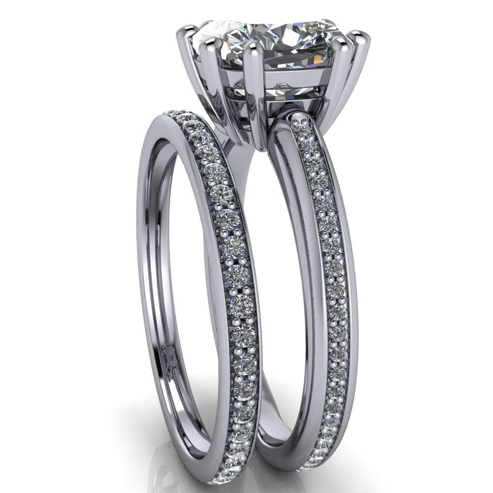 Paisley Cushion Center Stone 8 Prong Diamond Channel Ring