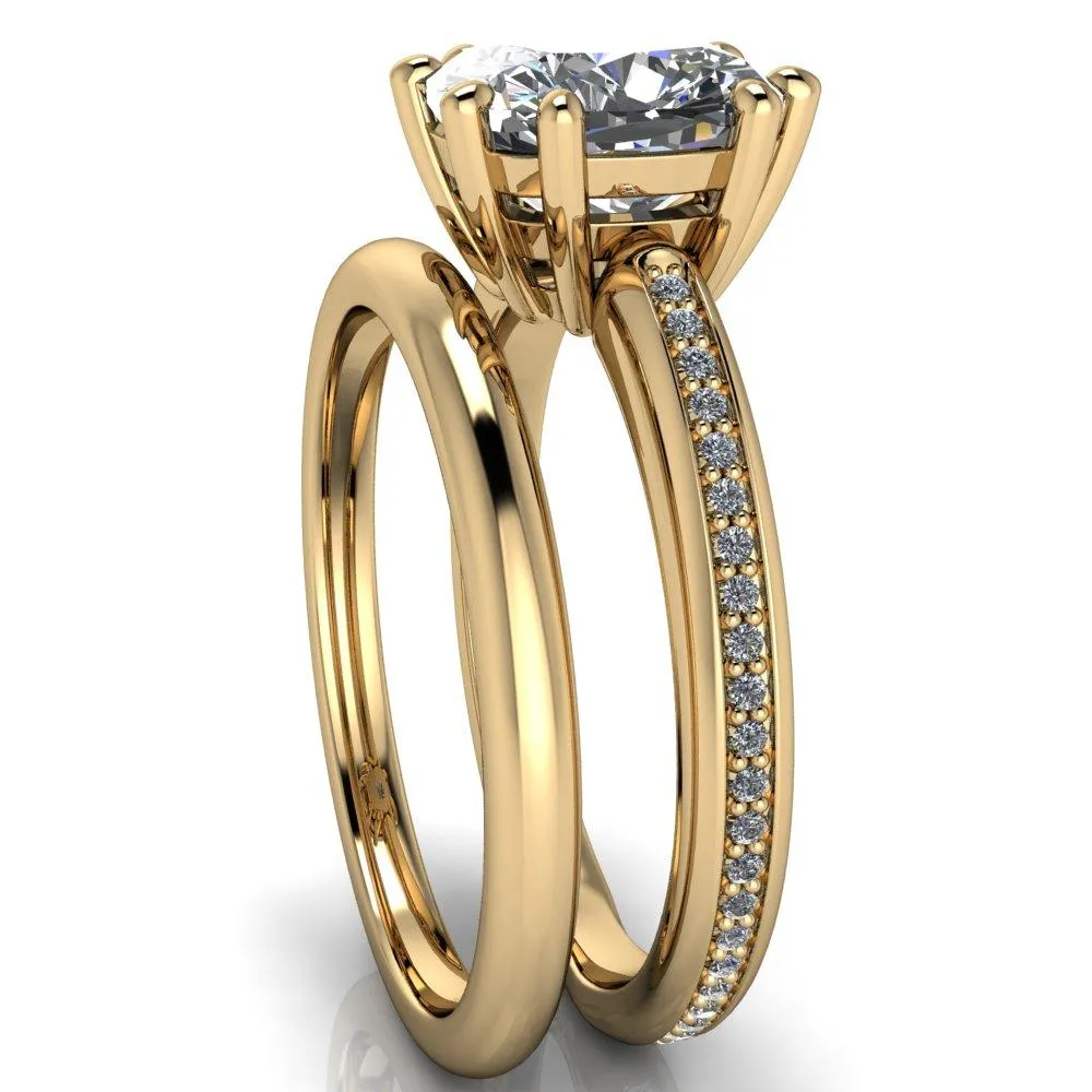 Paisley Cushion Center Stone 8 Prong Diamond Channel Ring