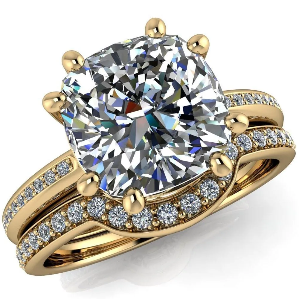 Paisley Cushion Center Stone 8 Prong Diamond Channel Ring