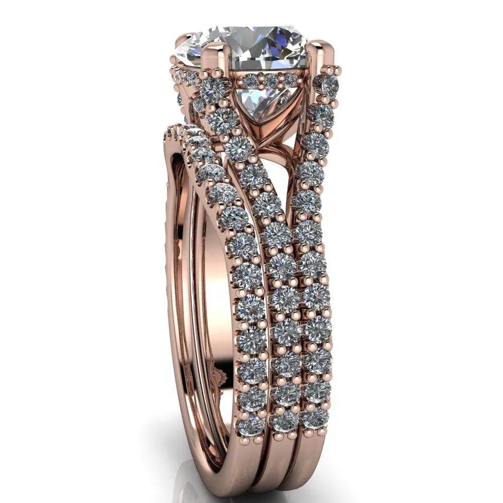 Paradise Round Center Stone Diamond Side Split Shank Half Eternity Ring