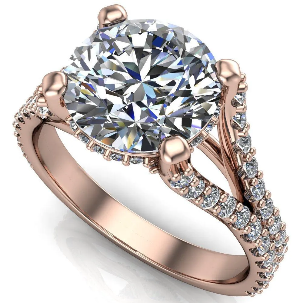Paradise Round Center Stone Diamond Side Split Shank Half Eternity Ring