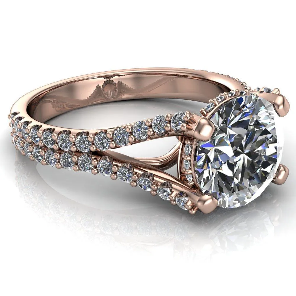Paradise Round Center Stone Diamond Side Split Shank Half Eternity Ring