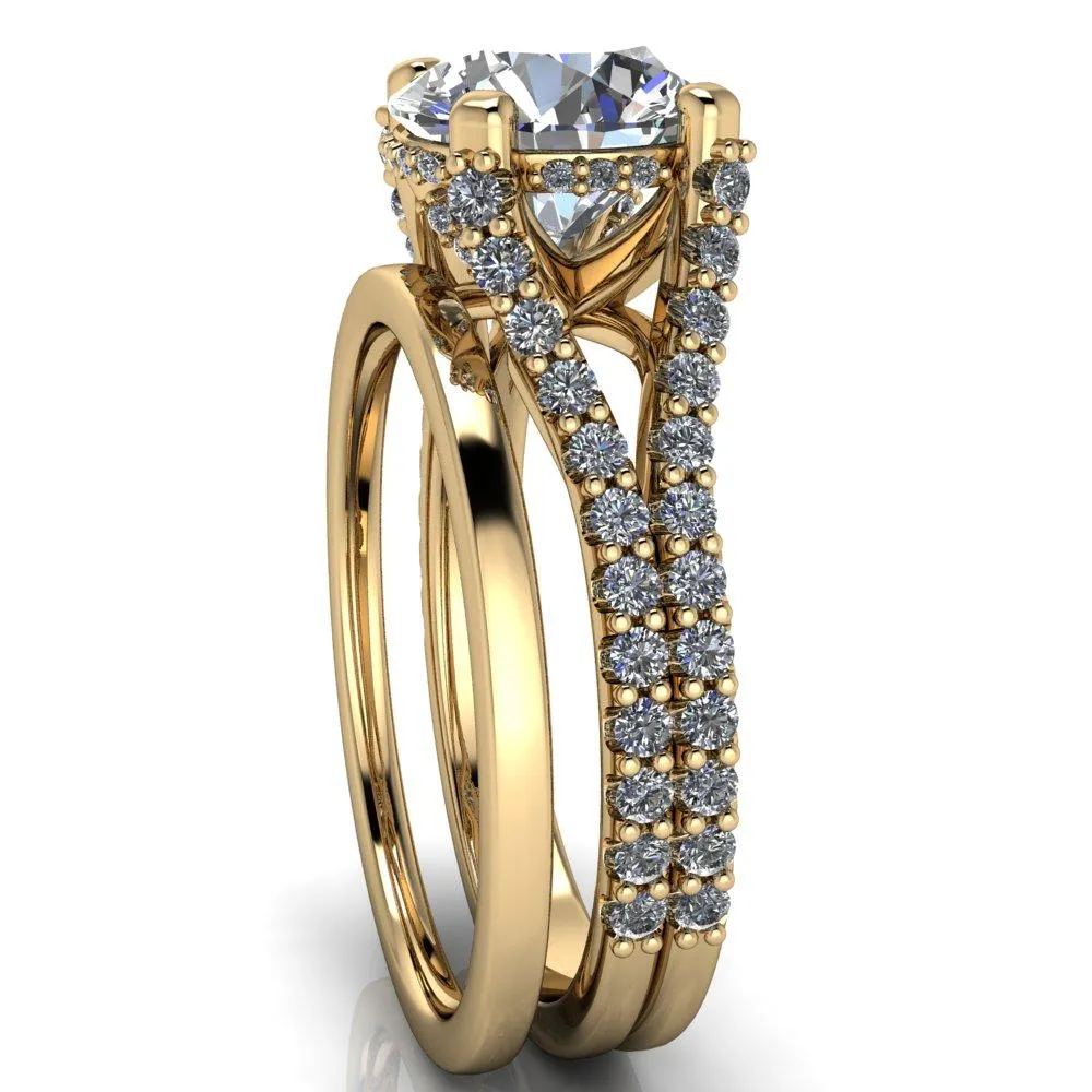 Paradise Round Center Stone Diamond Side Split Shank Half Eternity Ring