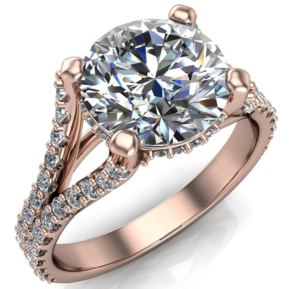 Paradise Round Center Stone Diamond Side Split Shank Half Eternity Ring