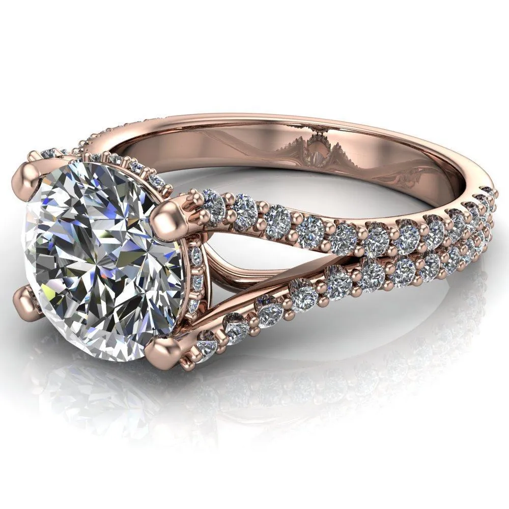 Paradise Round Center Stone Diamond Side Split Shank Half Eternity Ring
