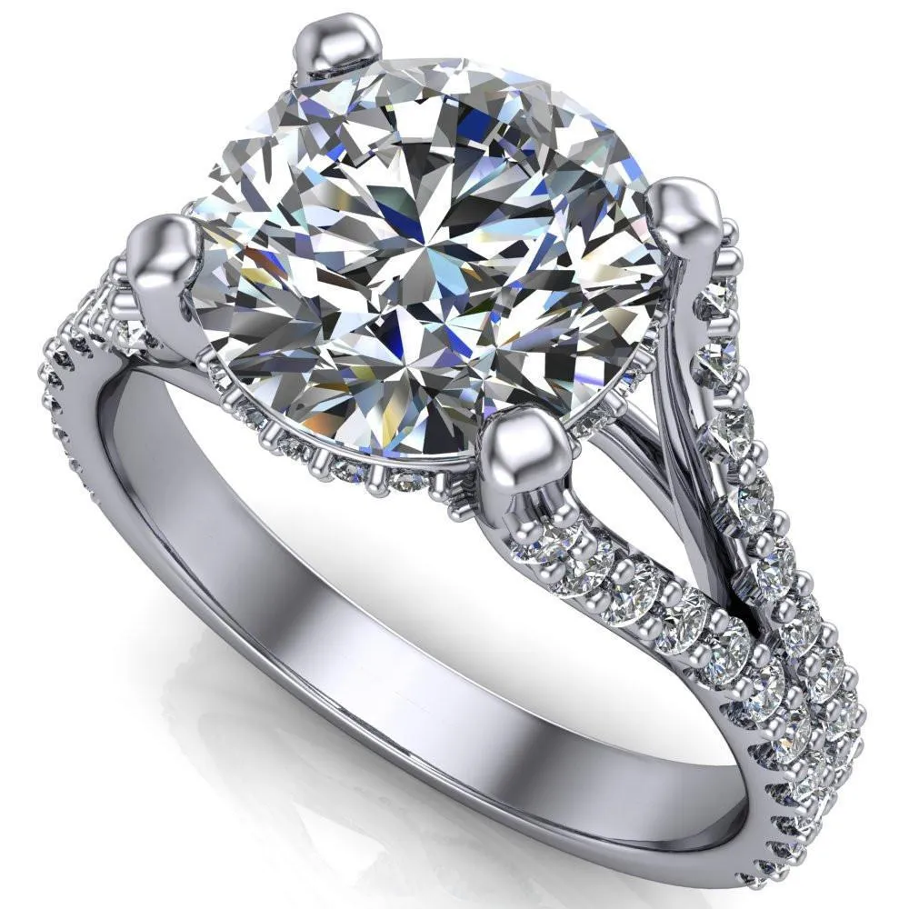 Paradise Round Center Stone Diamond Side Split Shank Half Eternity Ring