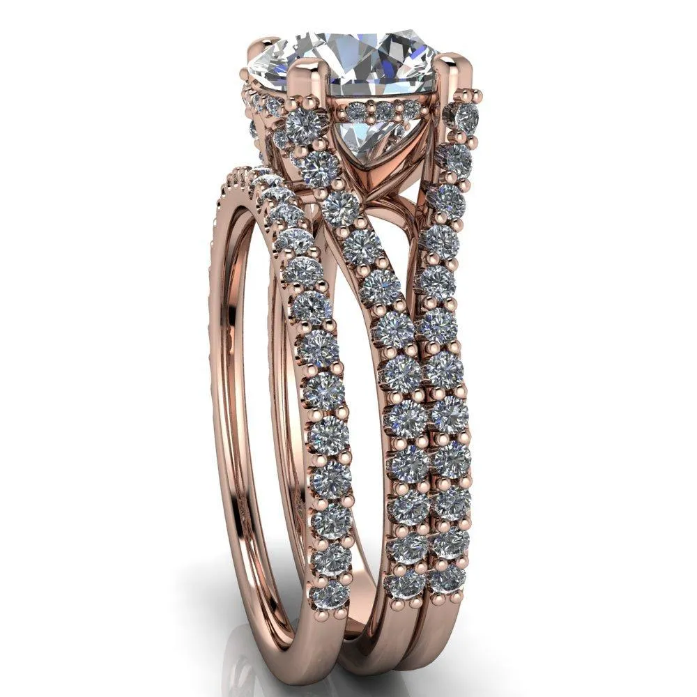 Paradise Round Center Stone Diamond Side Split Shank Half Eternity Ring