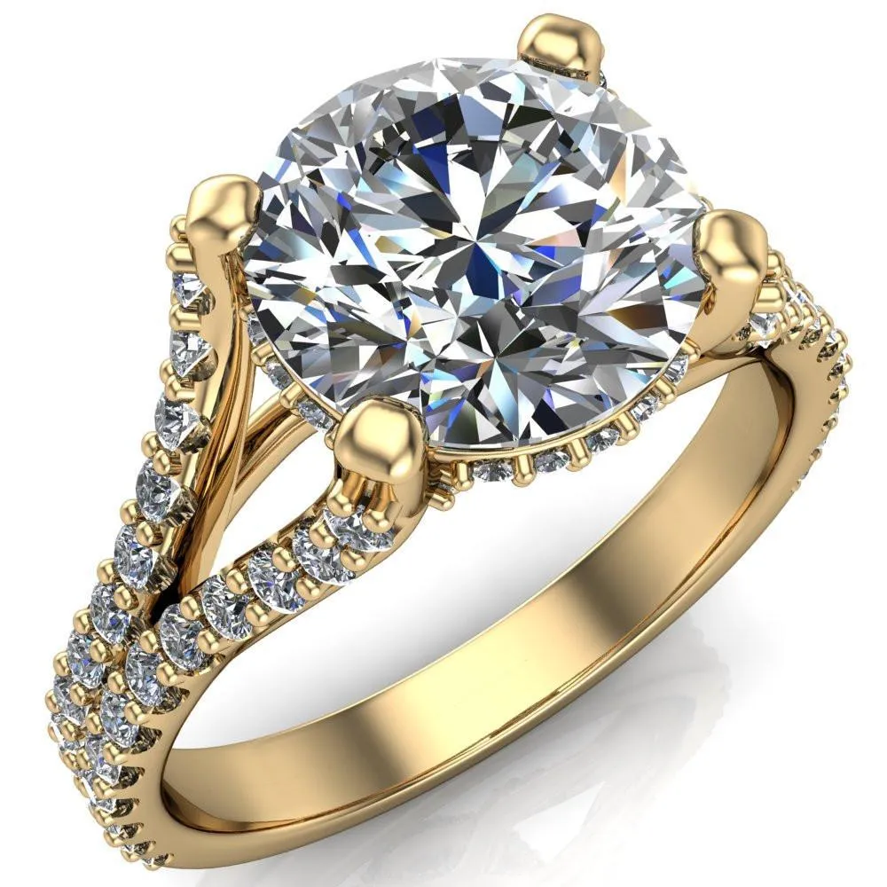 Paradise Round Center Stone Diamond Side Split Shank Half Eternity Ring