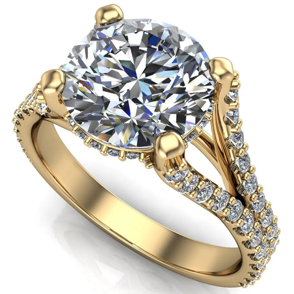 Paradise Round Center Stone Diamond Side Split Shank Half Eternity Ring