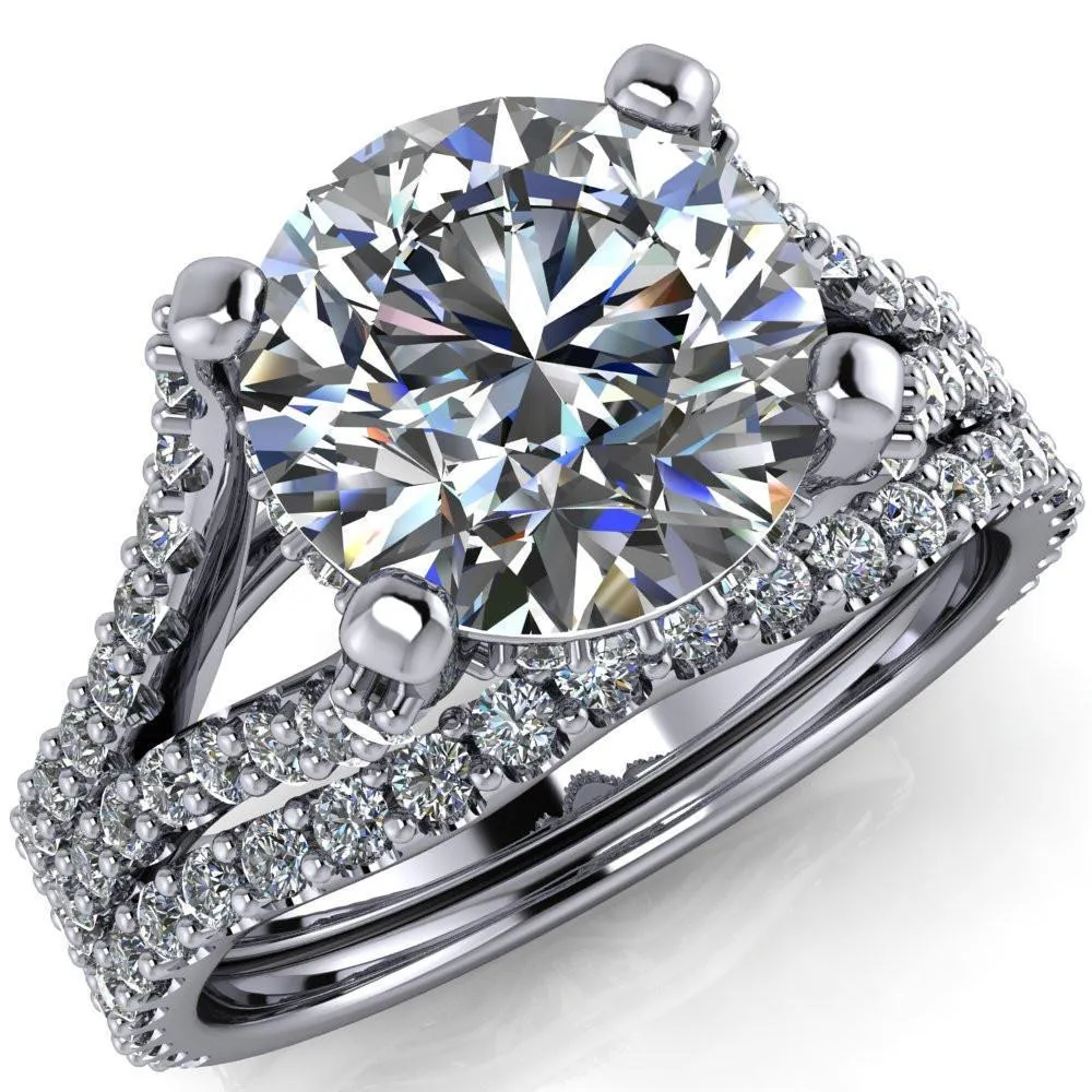 Paradise Round Center Stone Diamond Side Split Shank Half Eternity Ring