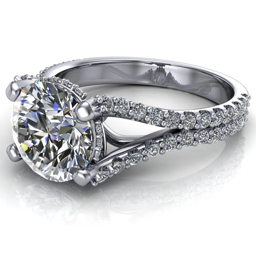 Paradise Round Center Stone Diamond Side Split Shank Half Eternity Ring
