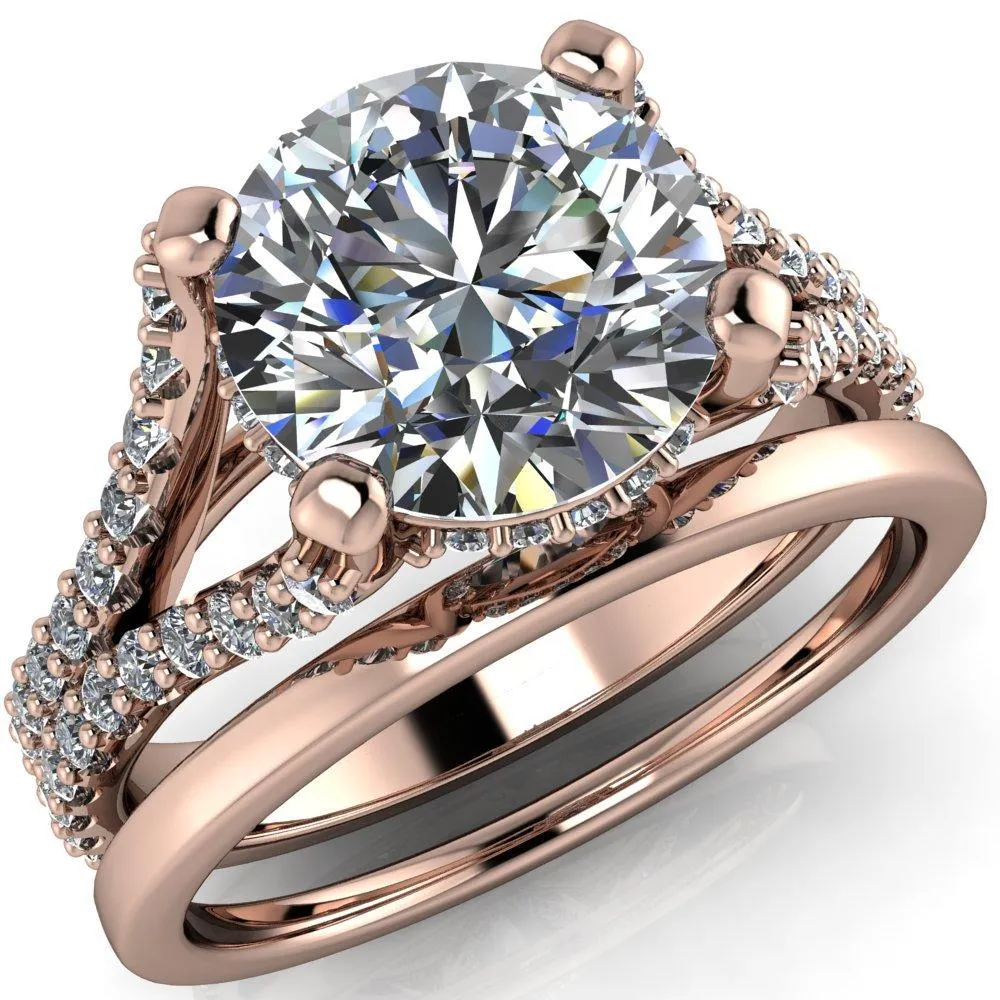 Paradise Round Center Stone Diamond Side Split Shank Half Eternity Ring