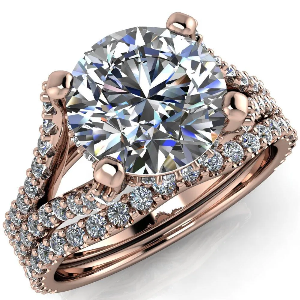Paradise Round Center Stone Diamond Side Split Shank Half Eternity Ring