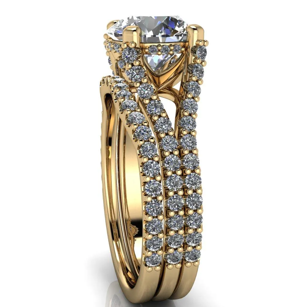 Paradise Round Center Stone Diamond Side Split Shank Half Eternity Ring