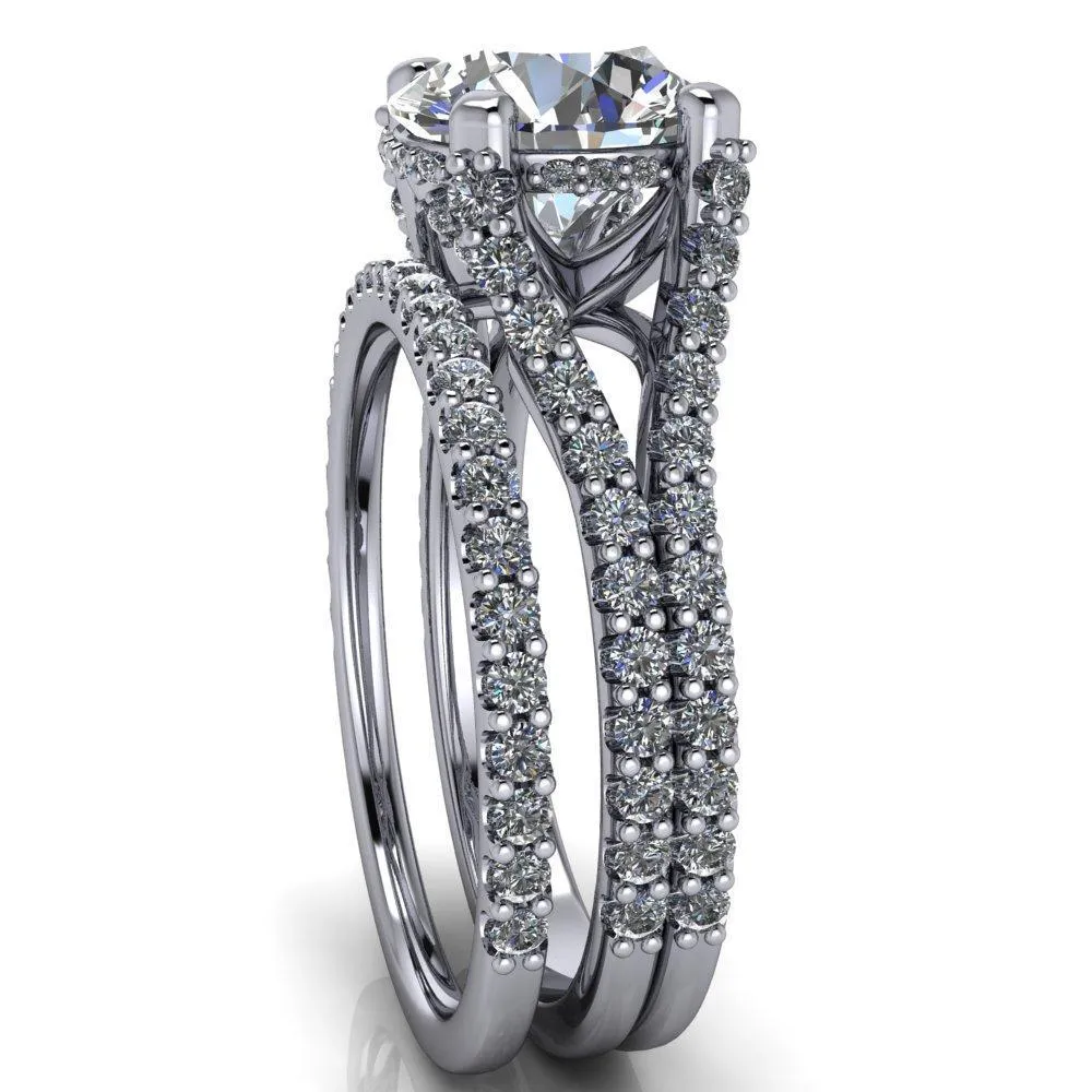 Paradise Round Center Stone Diamond Side Split Shank Half Eternity Ring