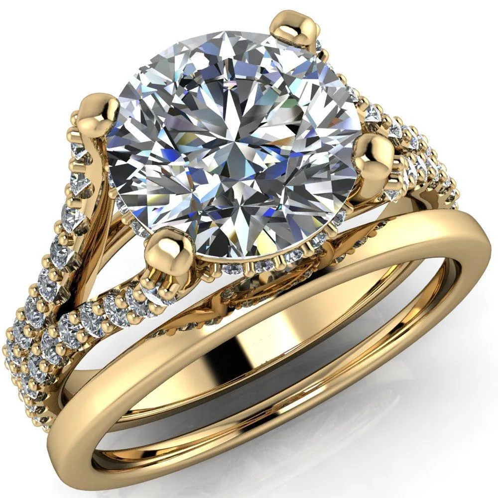 Paradise Round Center Stone Diamond Side Split Shank Half Eternity Ring