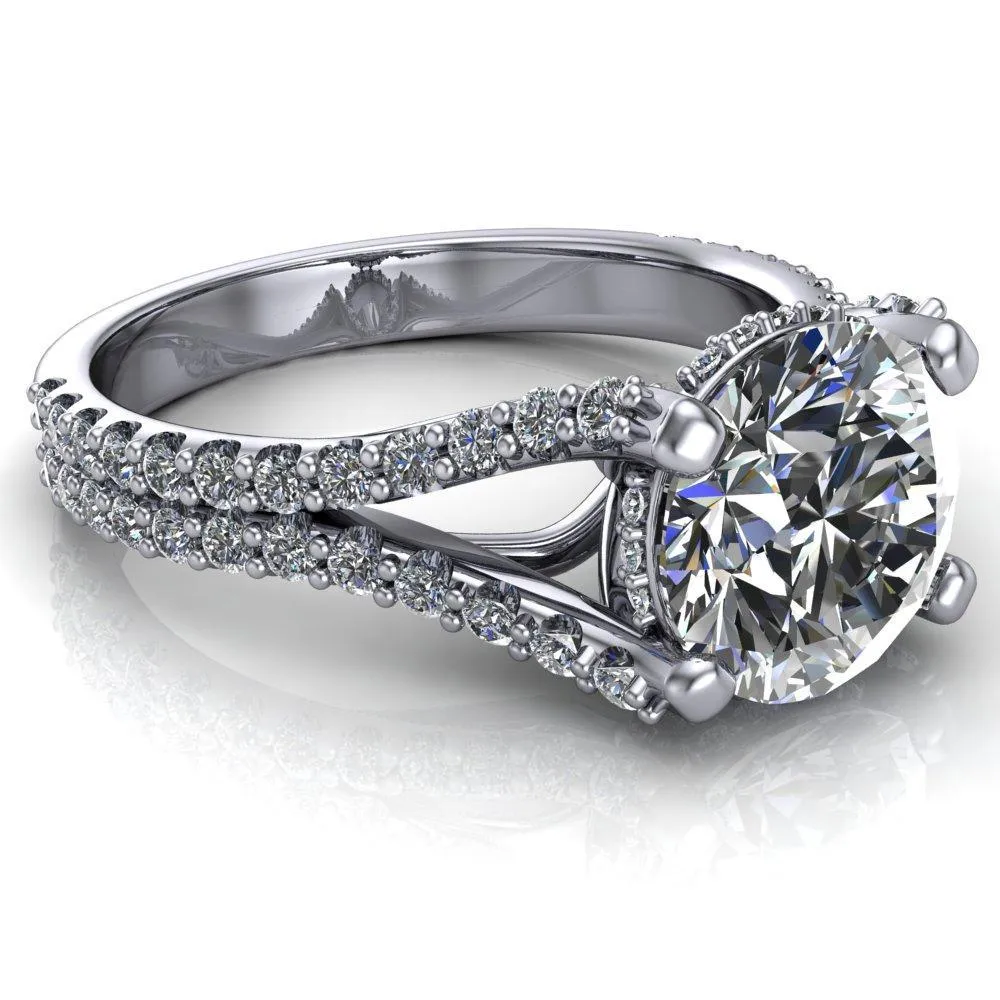 Paradise Round Center Stone Diamond Side Split Shank Half Eternity Ring