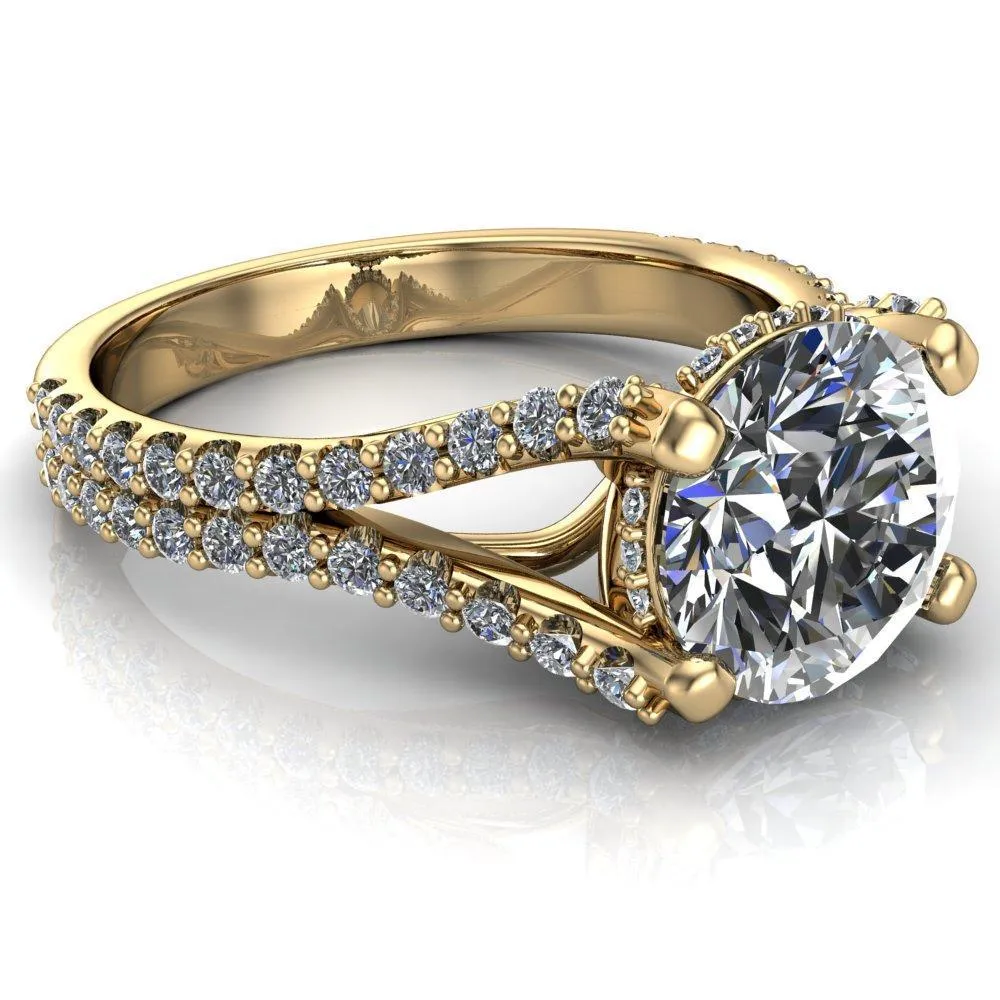 Paradise Round Center Stone Diamond Side Split Shank Half Eternity Ring