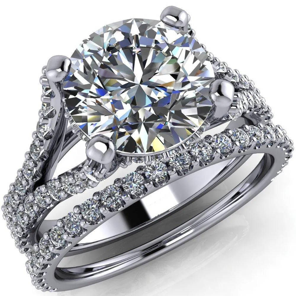 Paradise Round Center Stone Diamond Side Split Shank Half Eternity Ring