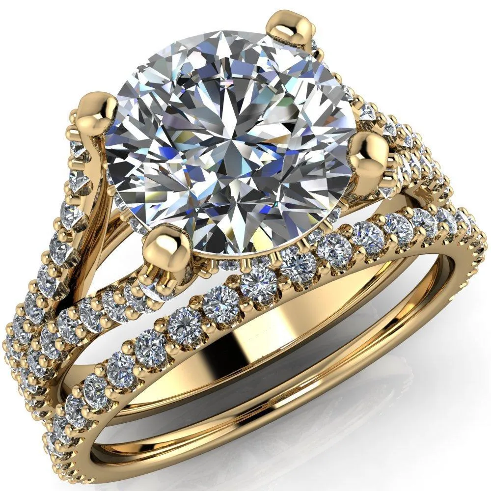 Paradise Round Center Stone Diamond Side Split Shank Half Eternity Ring