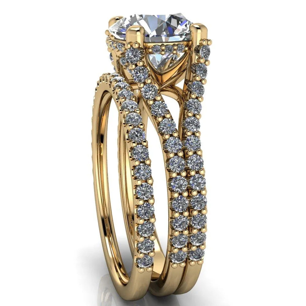 Paradise Round Center Stone Diamond Side Split Shank Half Eternity Ring