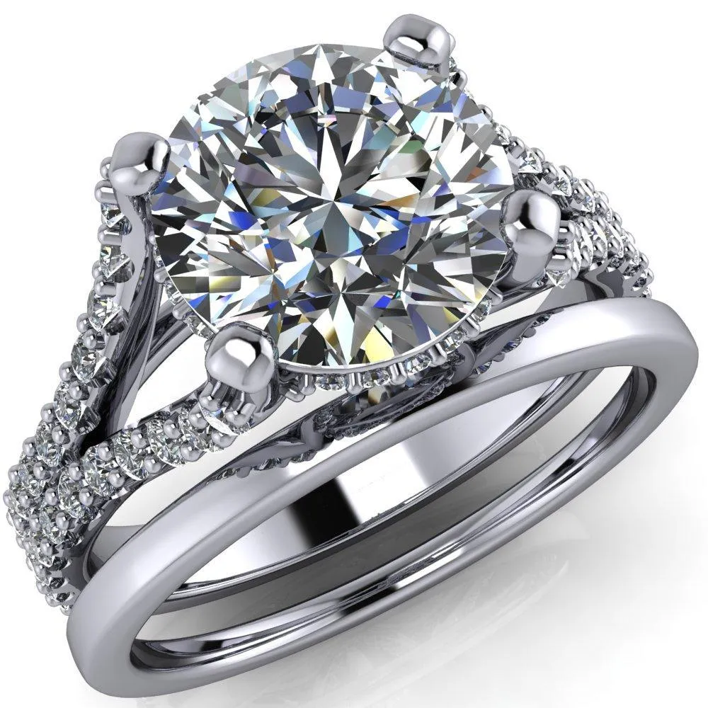 Paradise Round Center Stone Diamond Side Split Shank Half Eternity Ring