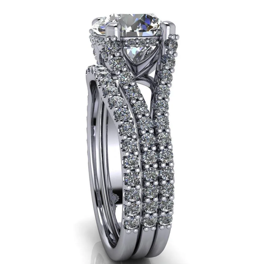 Paradise Round Center Stone Diamond Side Split Shank Half Eternity Ring