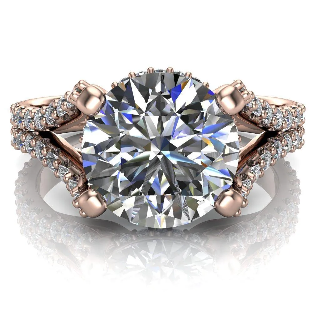 Paradise Round Center Stone Diamond Side Split Shank Half Eternity Ring