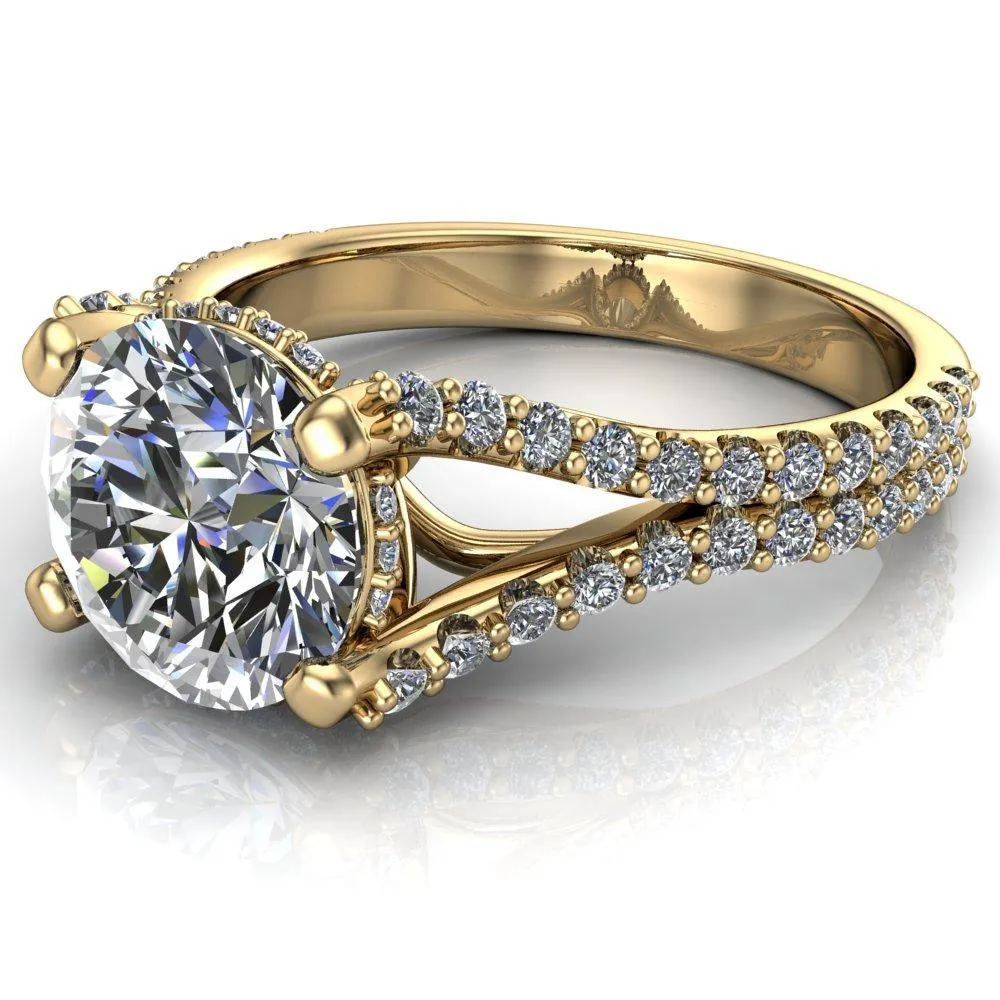 Paradise Round Center Stone Diamond Side Split Shank Half Eternity Ring