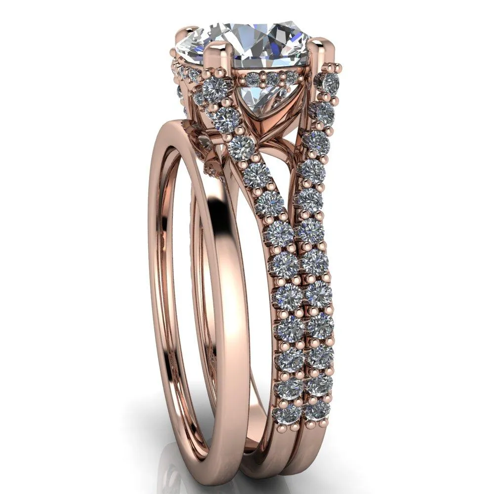 Paradise Round Center Stone Diamond Side Split Shank Half Eternity Ring