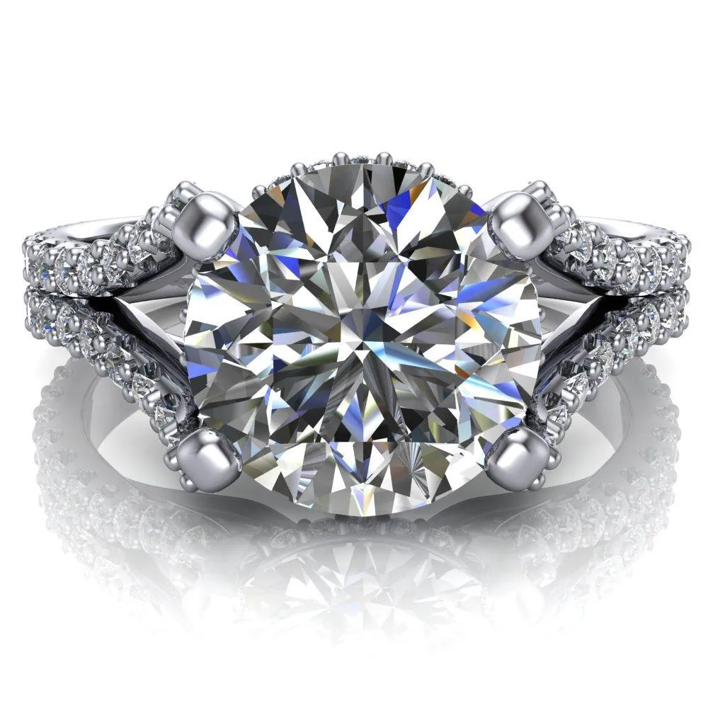Paradise Round Center Stone Diamond Side Split Shank Half Eternity Ring