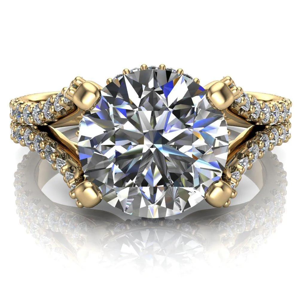 Paradise Round Center Stone Diamond Side Split Shank Half Eternity Ring