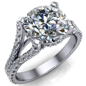 Paradise Round Center Stone Diamond Side Split Shank Half Eternity Ring