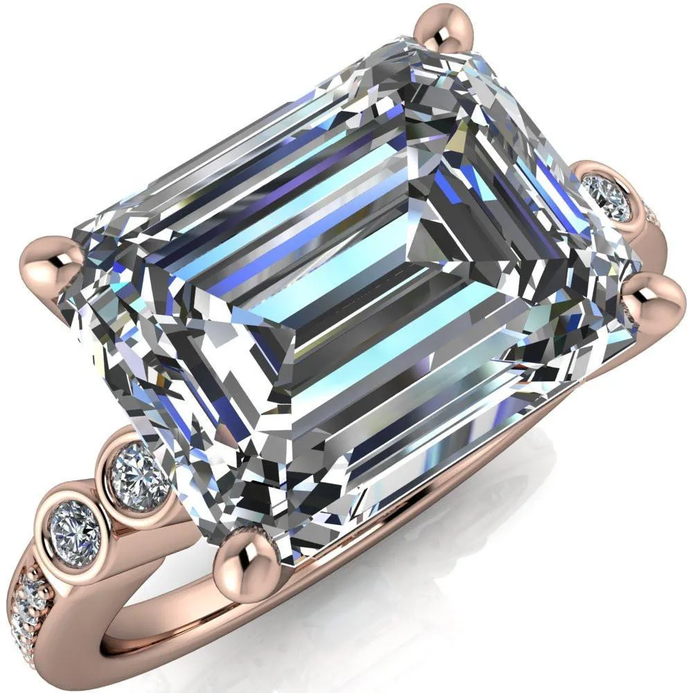 Pascala Emerald Center Stone Diamond Side 4 Prong Engagement Ring