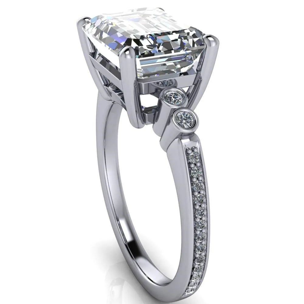 Pascala Emerald Center Stone Diamond Side 4 Prong Engagement Ring