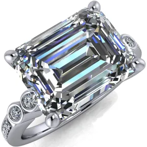 Pascala Emerald Center Stone Diamond Side 4 Prong Engagement Ring