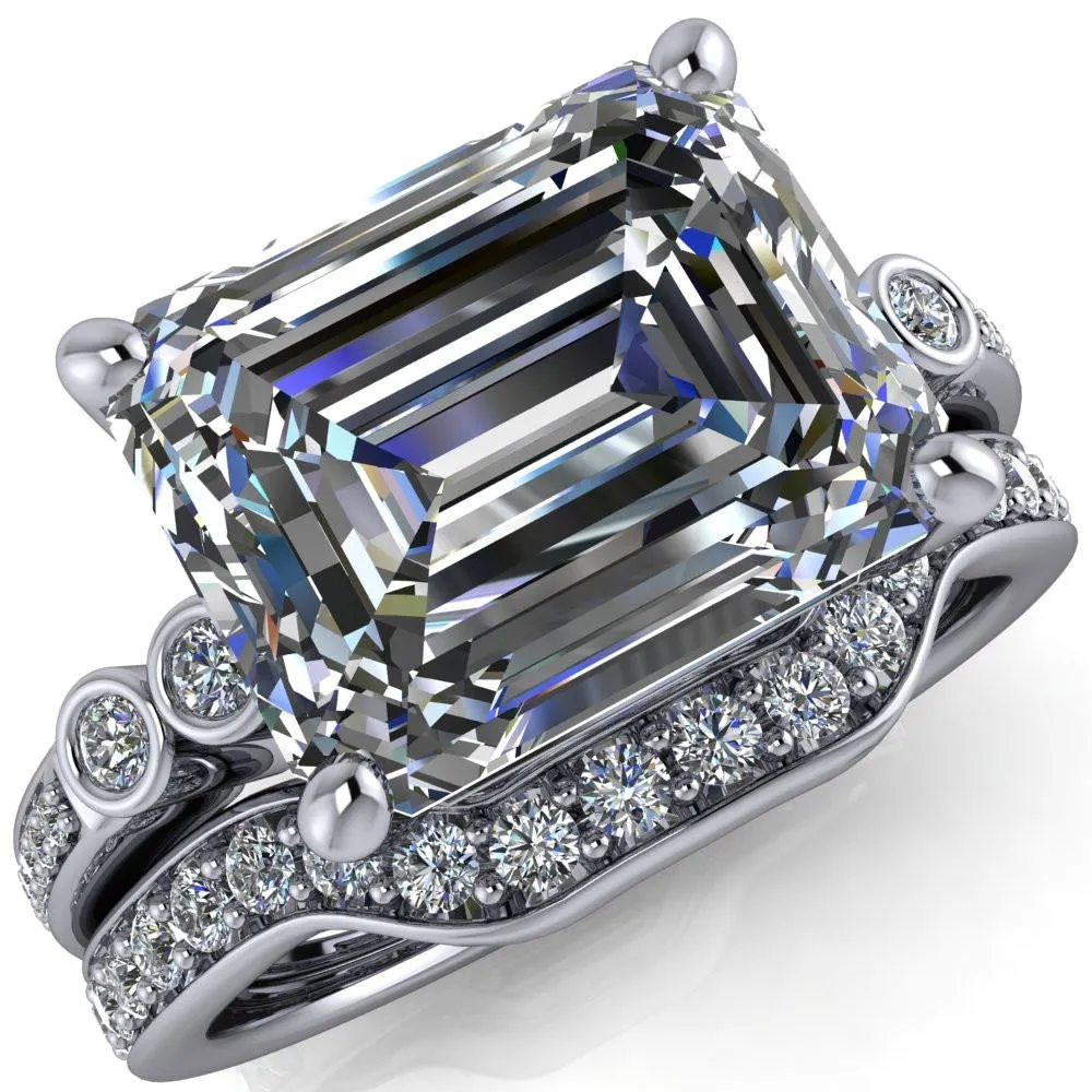 Pascala Emerald Center Stone Diamond Side 4 Prong Engagement Ring